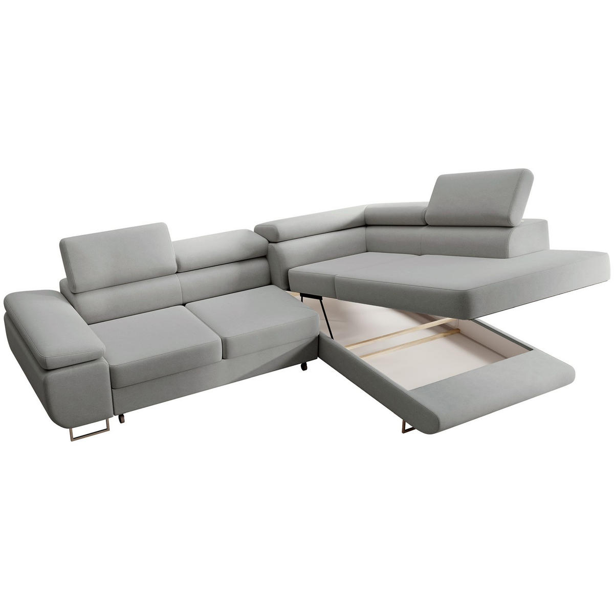 ECKSOFA Stevil Graubeige Velours - Greige/Silberfarben, Textil/Metall (275/203cm) - Selsey