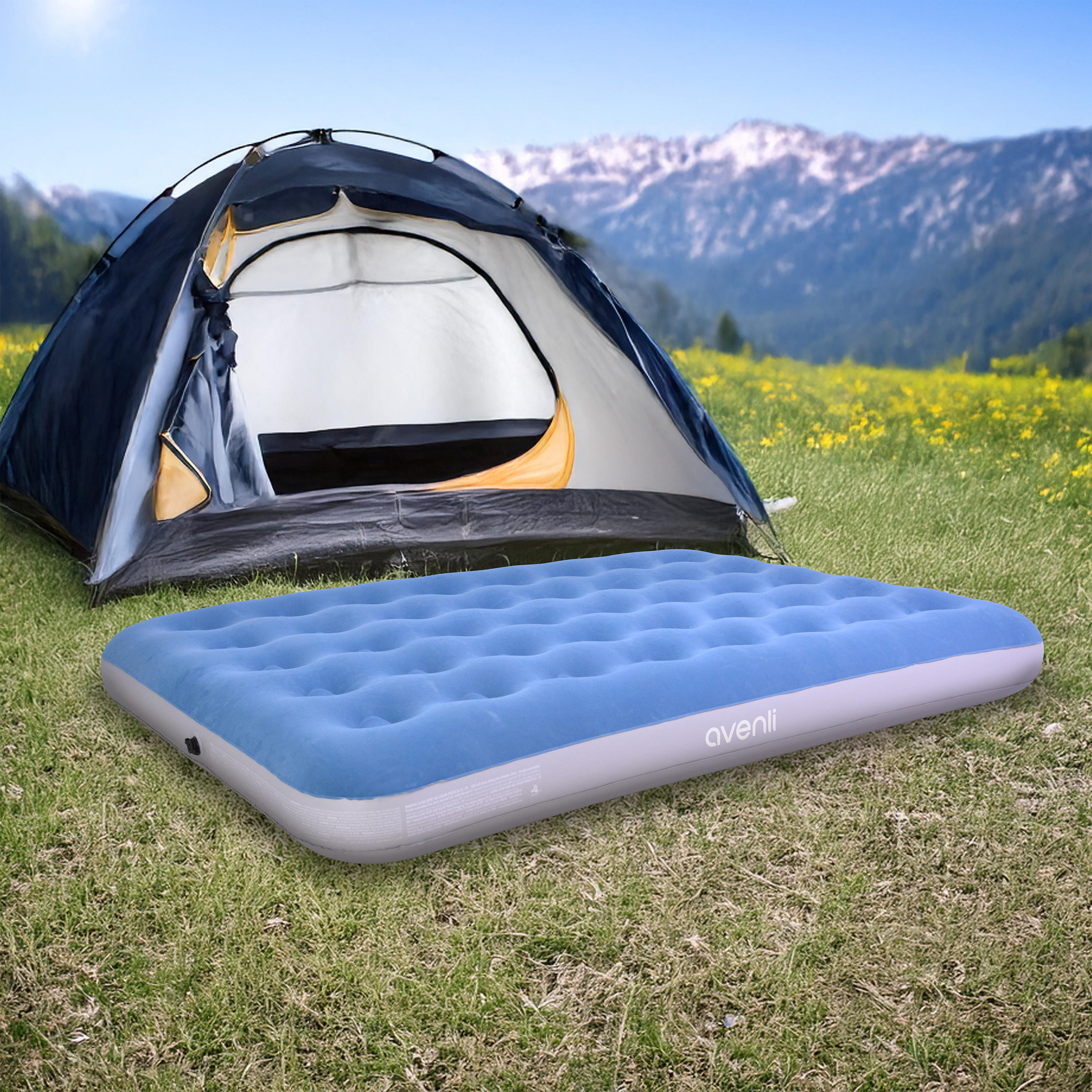 LUFTBETT Luftmatratze Camping 2 Personen 191x137x22cm blau aufblasbar ohne Pumpe - Blau, Kunststoff (137/191cm) - Avenli