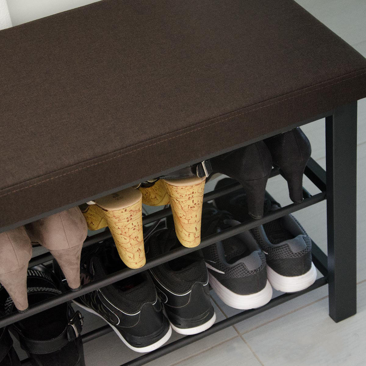 SCHUHBANK mit Polster - 81x32x50 Schuhregal mit Sitzfläche - Garderobenbank Flur - Braun, Kunststoff (32/50/81cm) - Dunedesign