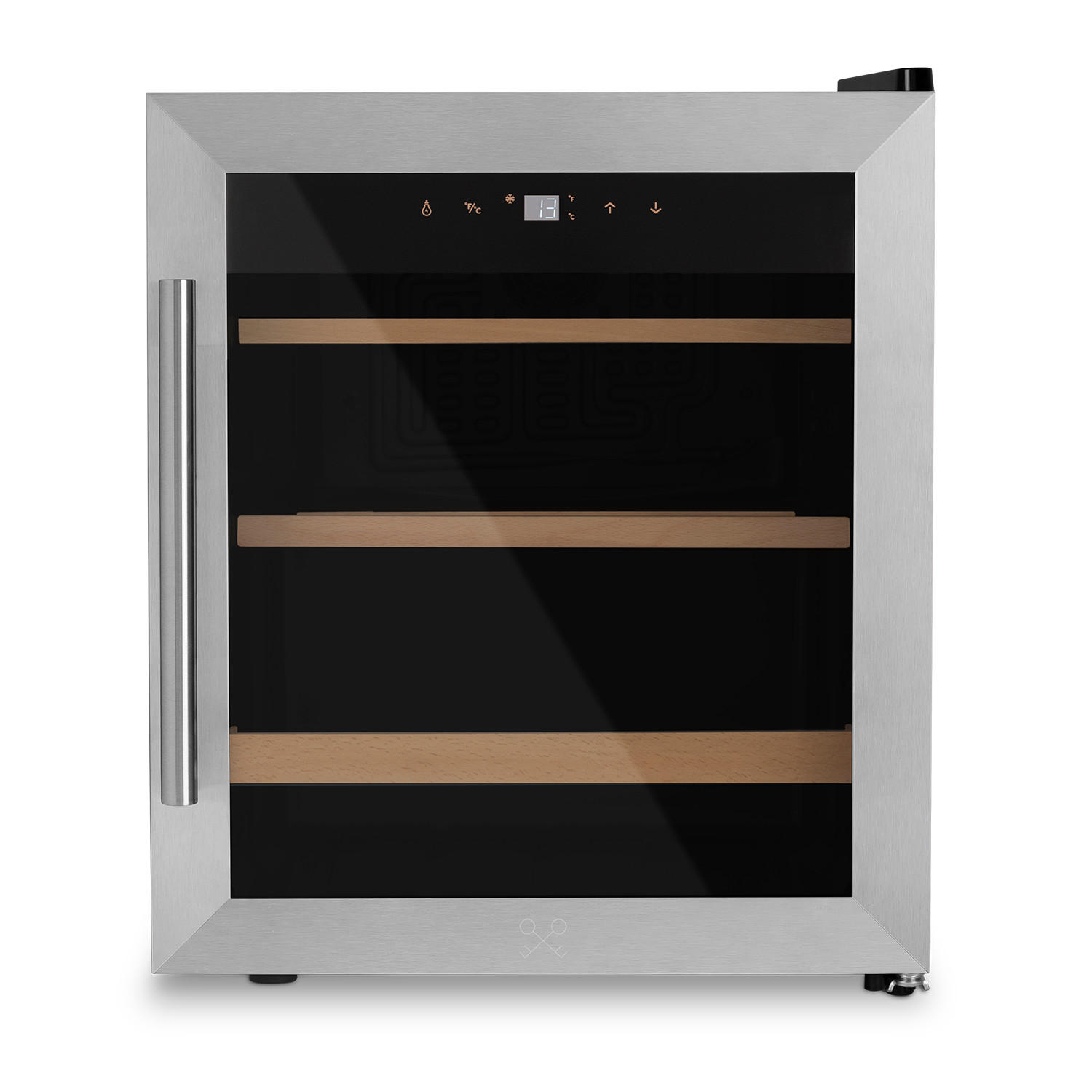 WEINKÜHLSCHRANK CAVC15 Schwarz und Silber, 15 Flaschen, 4°C bis 18°C, Digitales Bedienfeld, Leise, 2 Holzböden und 1 Sperrholzboden - Silberfarben, Metall (43/51.7/47.3cm) - Les Petits Champs