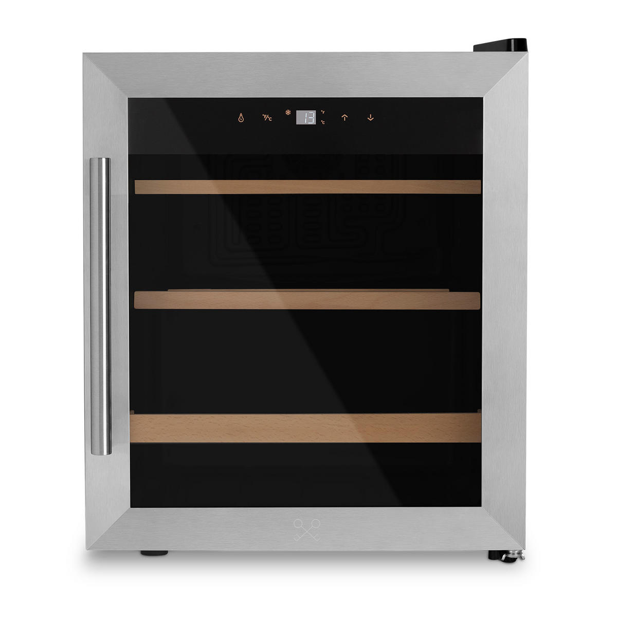 WEINKÜHLSCHRANK CAVC15 Schwarz und Silber, 15 Flaschen, 4°C bis 18°C, Digitales Bedienfeld, Leise, 2 Holzböden und 1 Sperrholzboden - Silberfarben, Metall (43/51.7/47.3cm) - Les Petits Champs