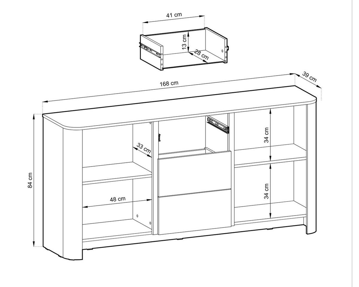 SIDEBOARD, Vicenza Eiche, 103 x 39 x 132 cm | Modernes Möbelstück mit abgerundeten Kanten - Braun, Holzwerkstoff (168/84/39cm) - 3XE LIVING