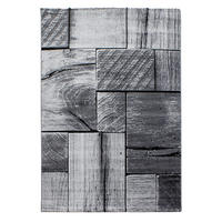 TEPPICH Handwäsche Kurzflor 3D-Holz Polypropylen Wohnzimmer Schwarz Rechteckig 200x290 - Schwarz, Textil (200/290cm) - KADIMA DESIGN