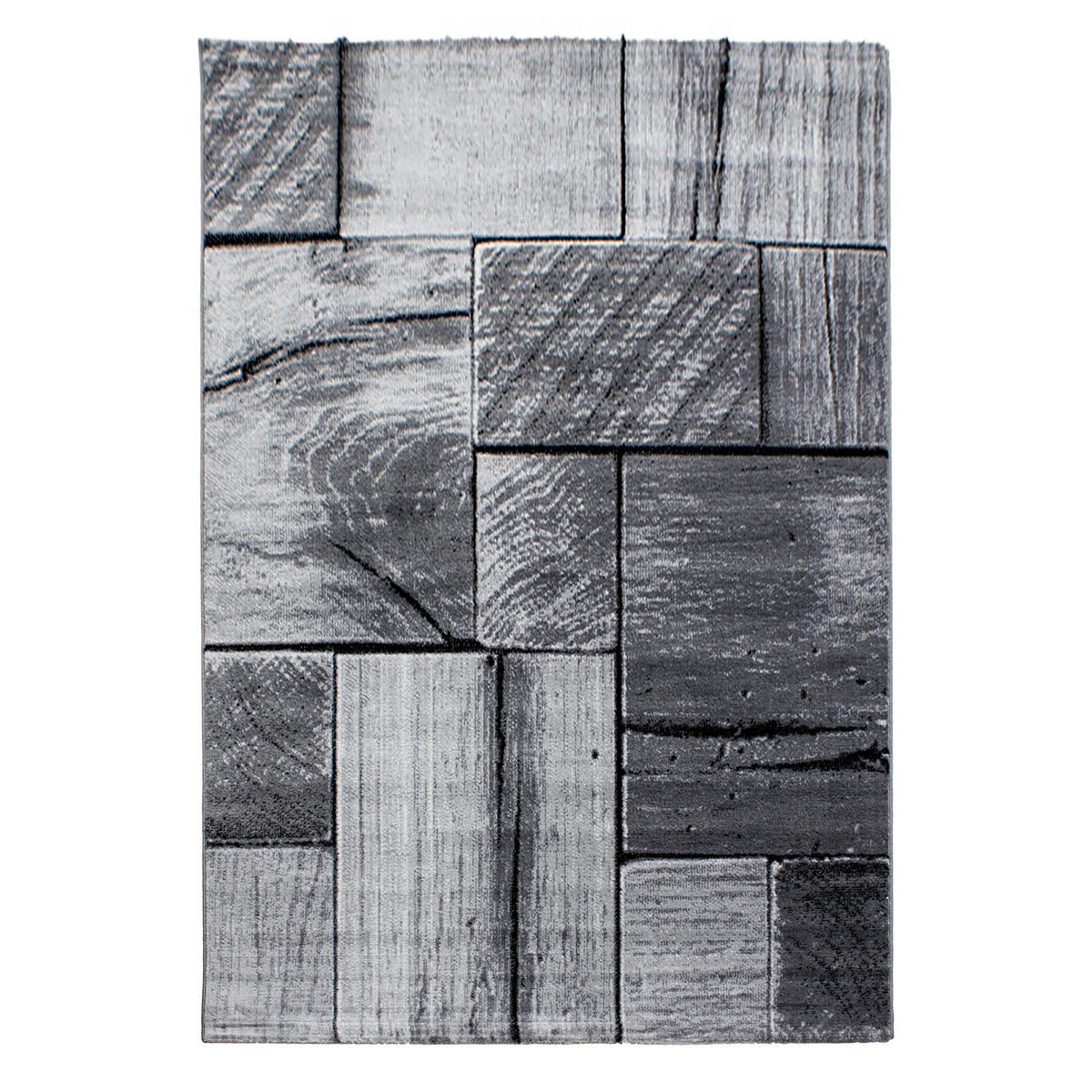 TEPPICH Handwäsche Kurzflor 3D-Holz Polypropylen Wohnzimmer Schwarz Rechteckig 200x290 - Schwarz, Textil (200/290cm) - KADIMA DESIGN