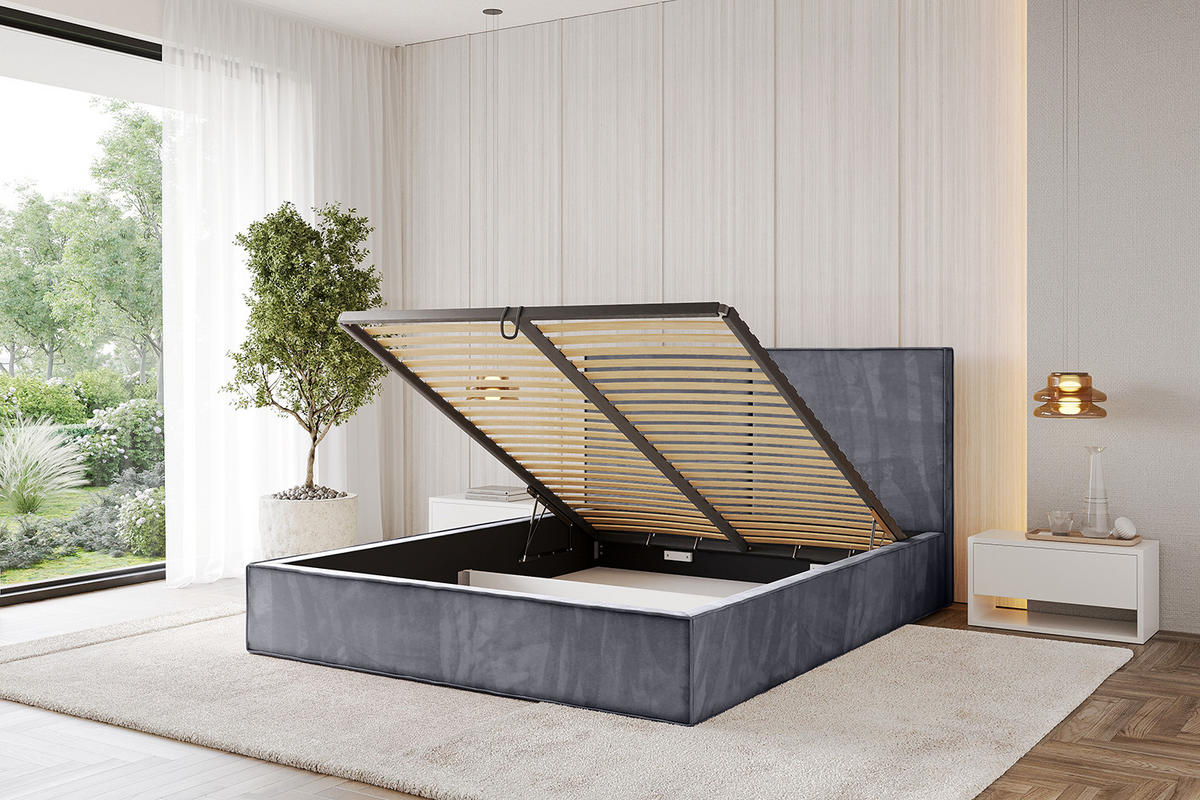 POLSTERBETT mit Bettkasten und Lattenrost, Bett mit Matratze H3/H4 - EMMI 180x200 Dunkelgrau - Dunkelgrau, Holzwerkstoff/Textil (180/200cm) - ALTDECOR