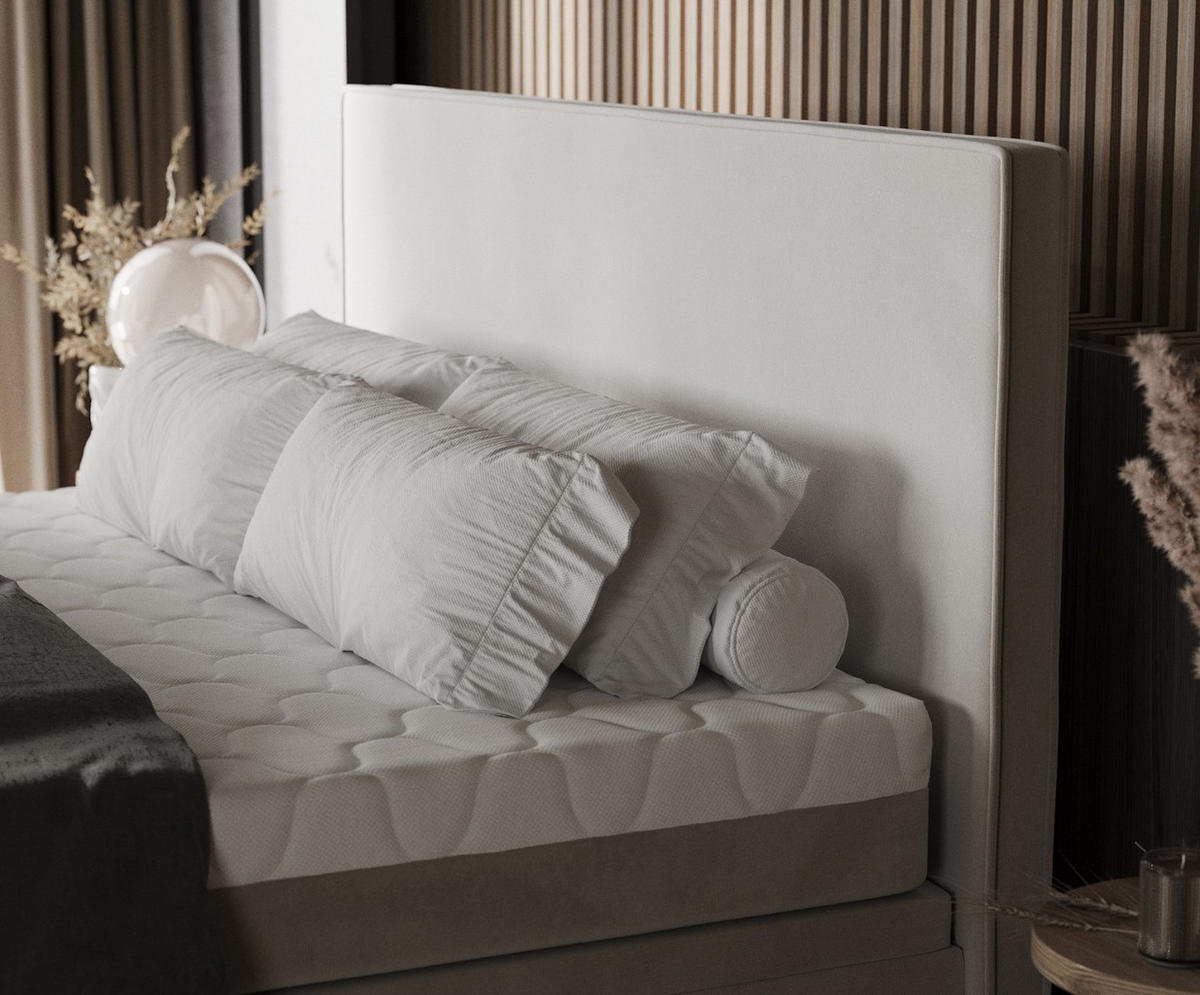 BOXBETT Zalla 180/200 cm Hellbeige im Paros Stoff - Beige/Schwarz, Holz/Holzwerkstoff (180/200cm) - AltaBeds