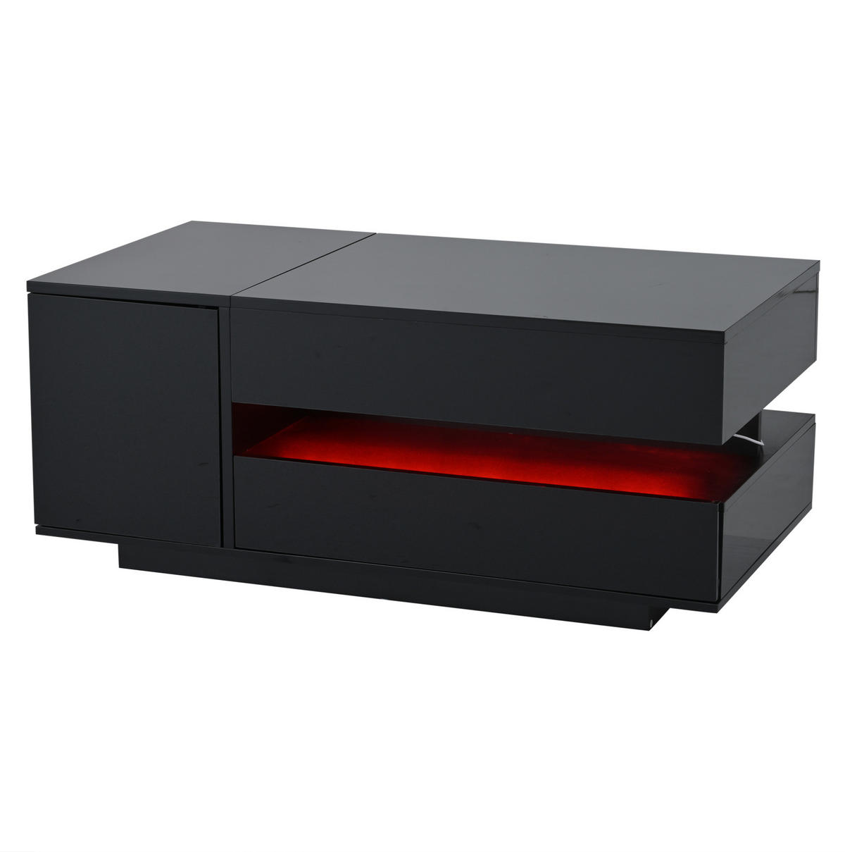 COUCHTISCH 95/50/40 cm schwarz aus Spanplatte mit LED und Stauraum - Schwarz, Holzwerkstoff (95/50/40cm) - OKMYHOME