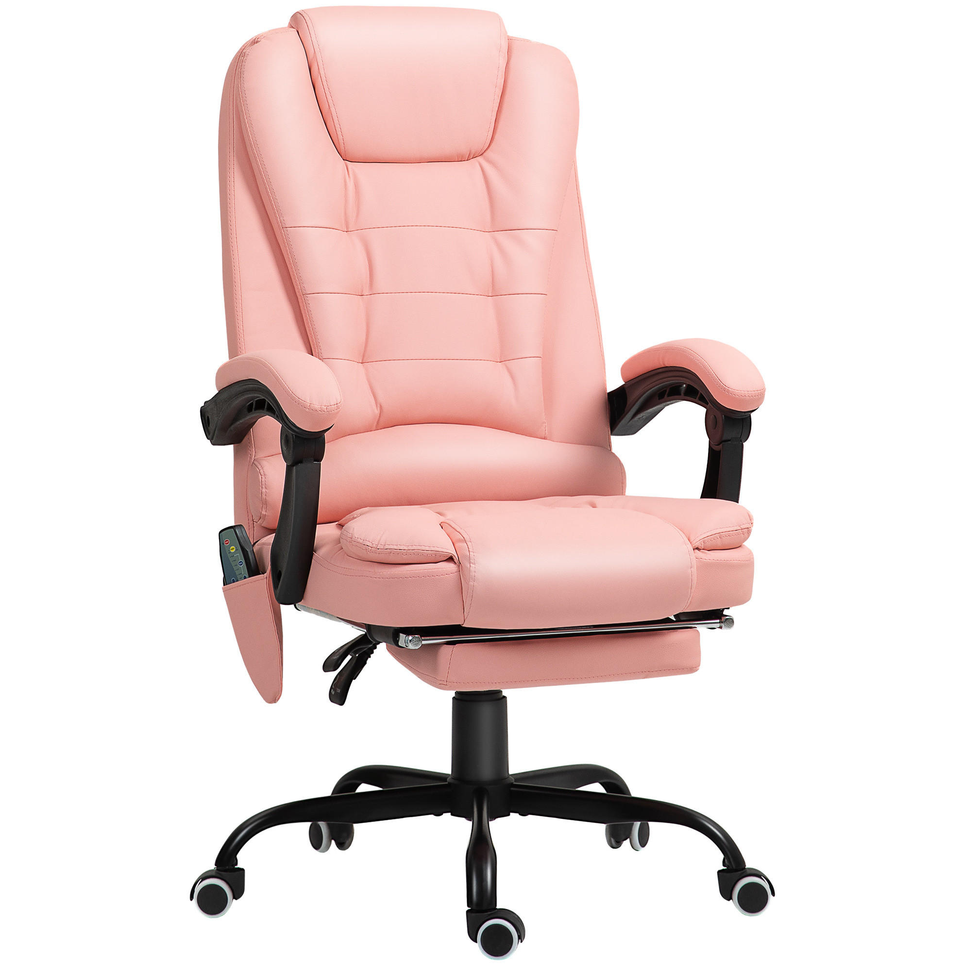 PISARNIŠKI stol 67/67/111-121 cm z 7-točkovno vibracijsko masažo, nastavljivim naslonom in izvlečnim naslonom za noge, Roza - pink, umetna masa (67/121/67cm) - Redom