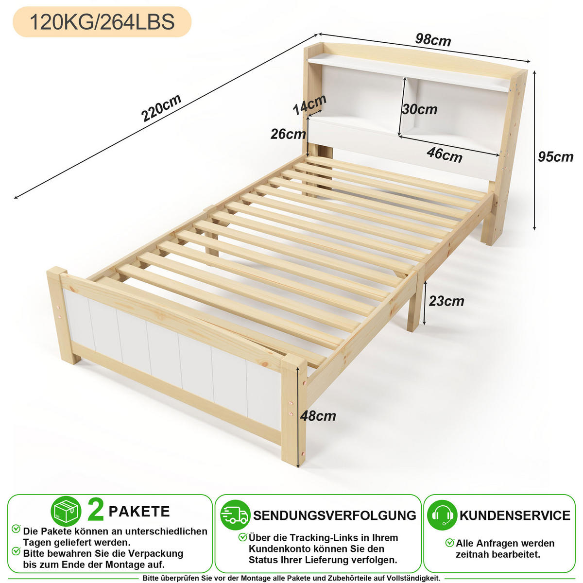 POSTEL 90/200 cm v bílé a přírodní barvě s úložným čelem a matrací - bílá/přírodní, dřevo/kompozitní dřevo (90/200cm) - CHICFURN
