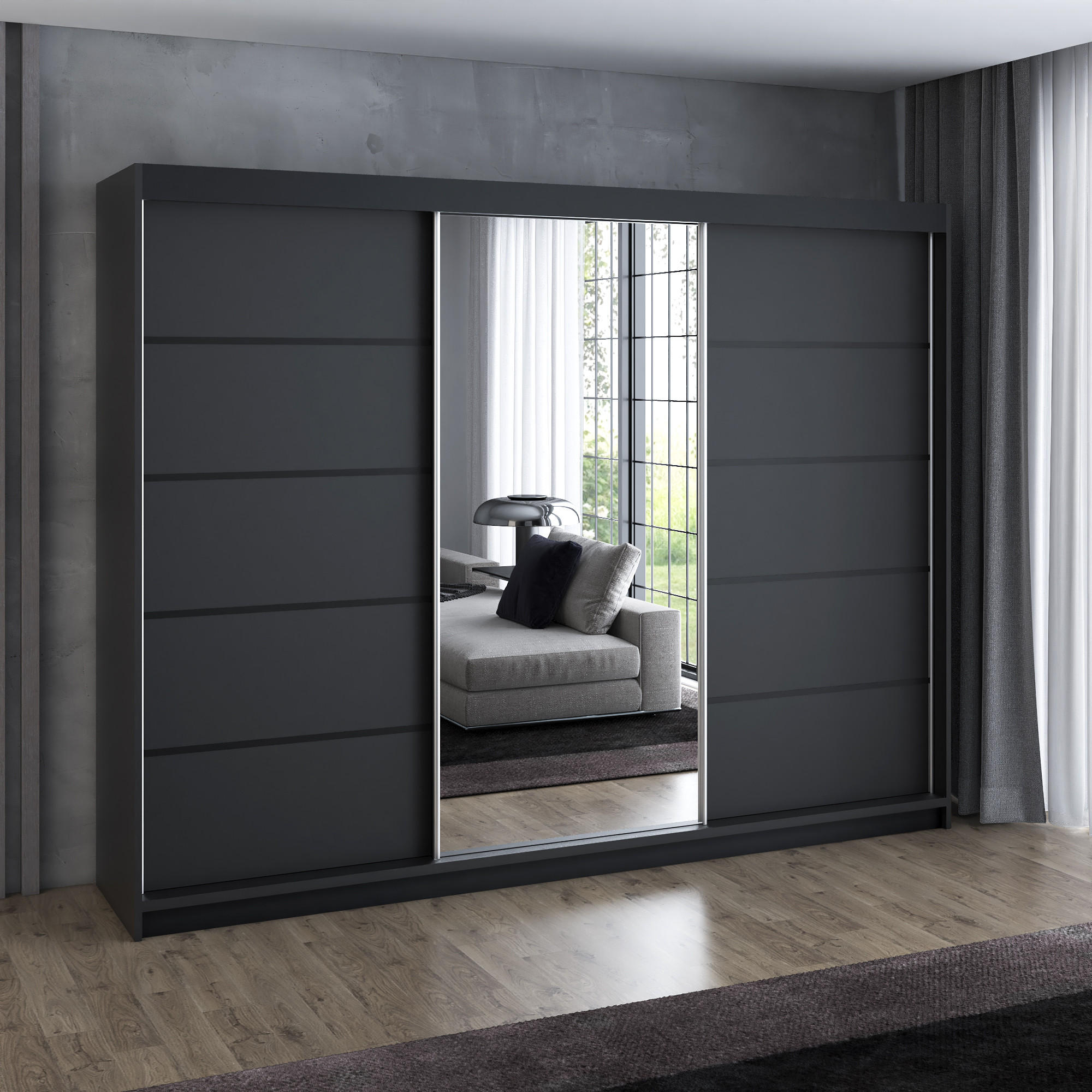 SCHWEBETÜRENSCHRANK 200 cm VILANO 2 Farbe: Schwarz - Schwarz, Holzwerkstoff (200/215/59.5cm) - A&J MöbelLand