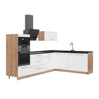 HÖRNKÖK Fame-Line, Vit högblank/Goldkraft ek, 287 x 207 cm, AP Antracit - Honungsek/Vit högglans, Träbaserade material (287/153.6/60cm) - Vicco