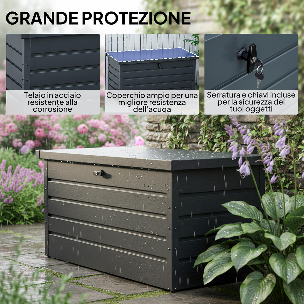 AUSSEN-AUFBEWAHRUNGSBOX, Stahl, grau - Grau, Metall (62/62/120cm) - Vallsero