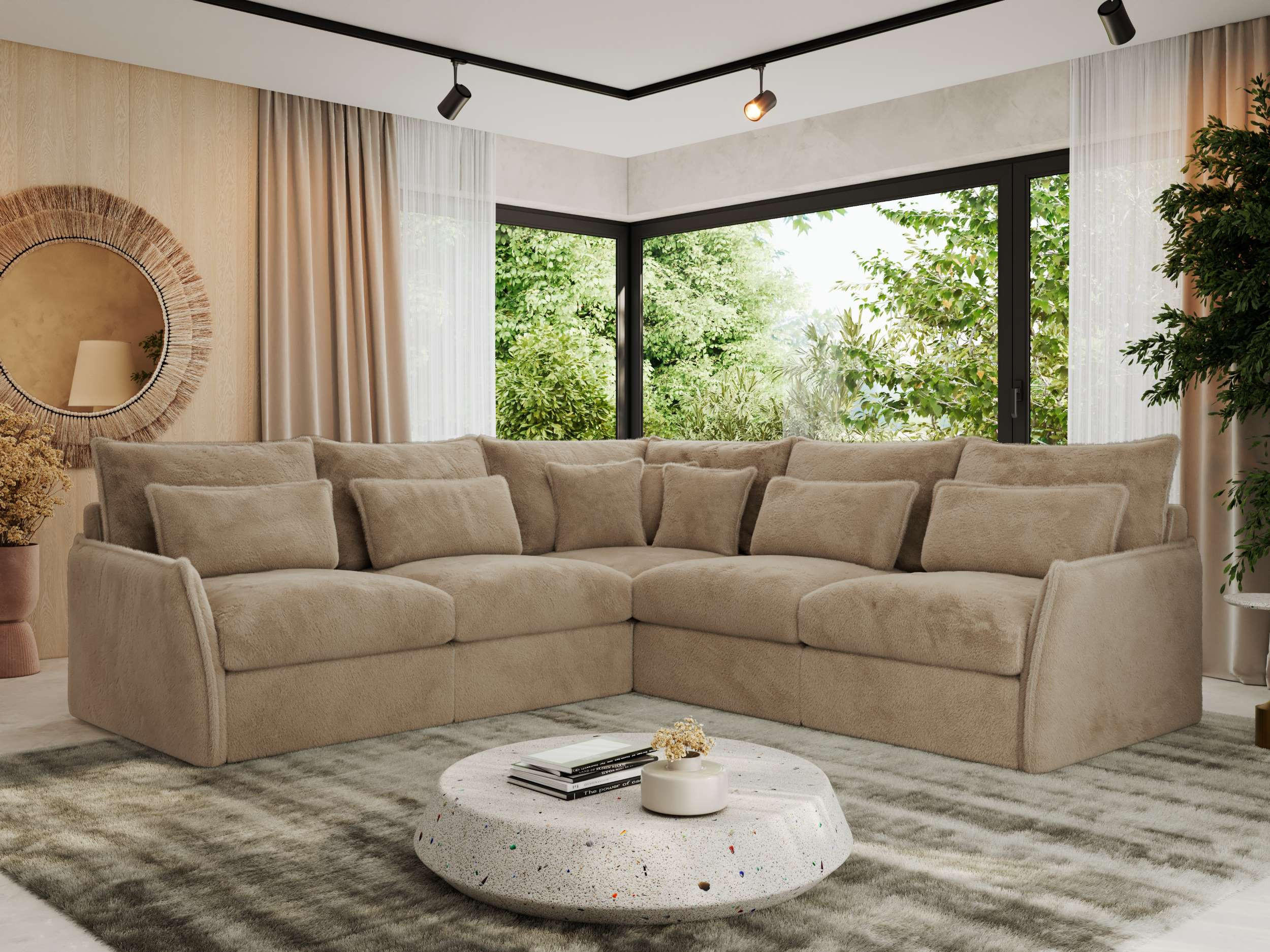 ECKSOFA VERSO L Beige Plüsch - Beige/Schwarz, Kunststoff/Textil (270/270cm) - MKS