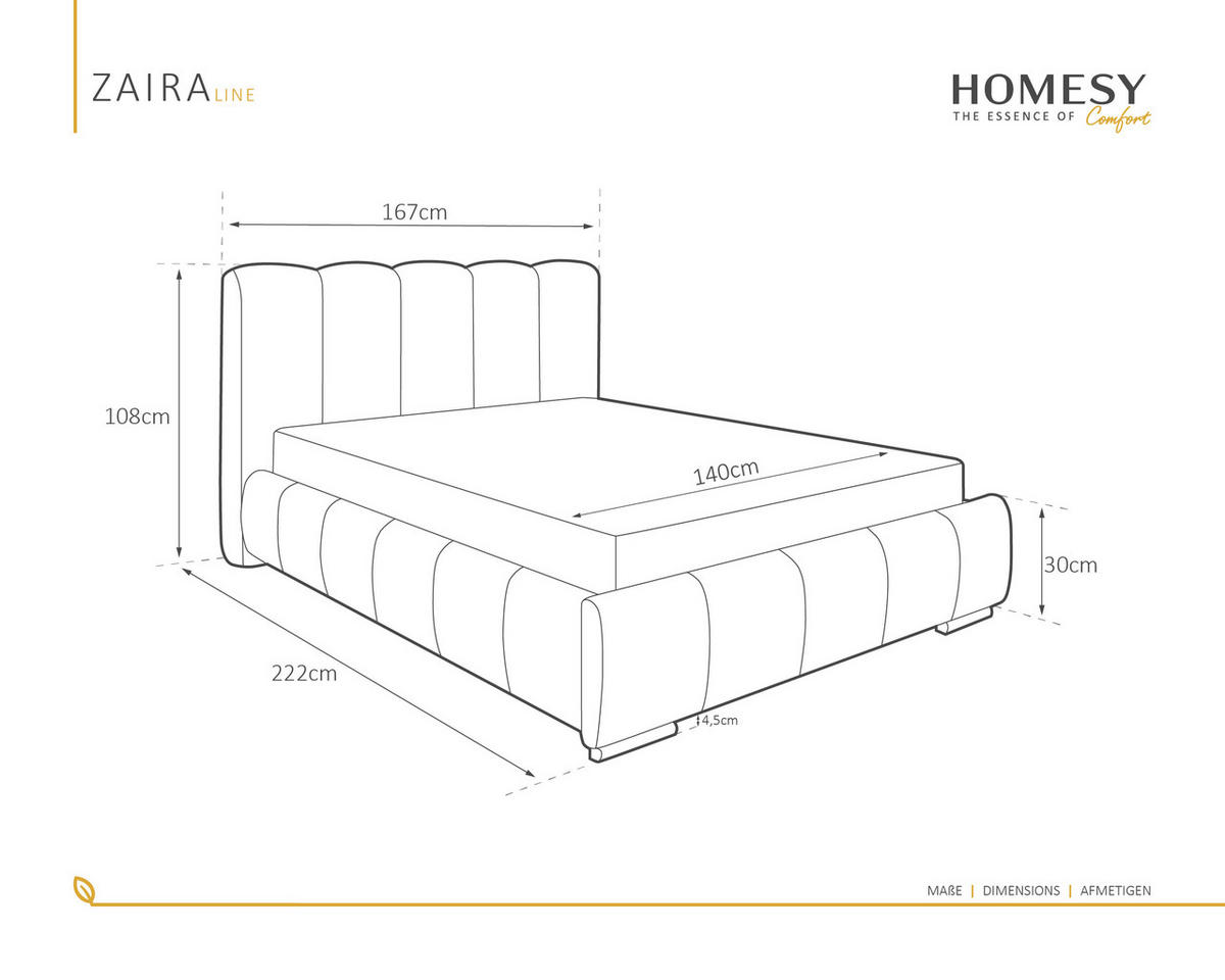 POLSTERBETT Zaira 140x200cm – Elegantes Polsterbett für modernen Wohnstil , ohne matratze, braun - Braun, Holz (100/200cm) - Homesy