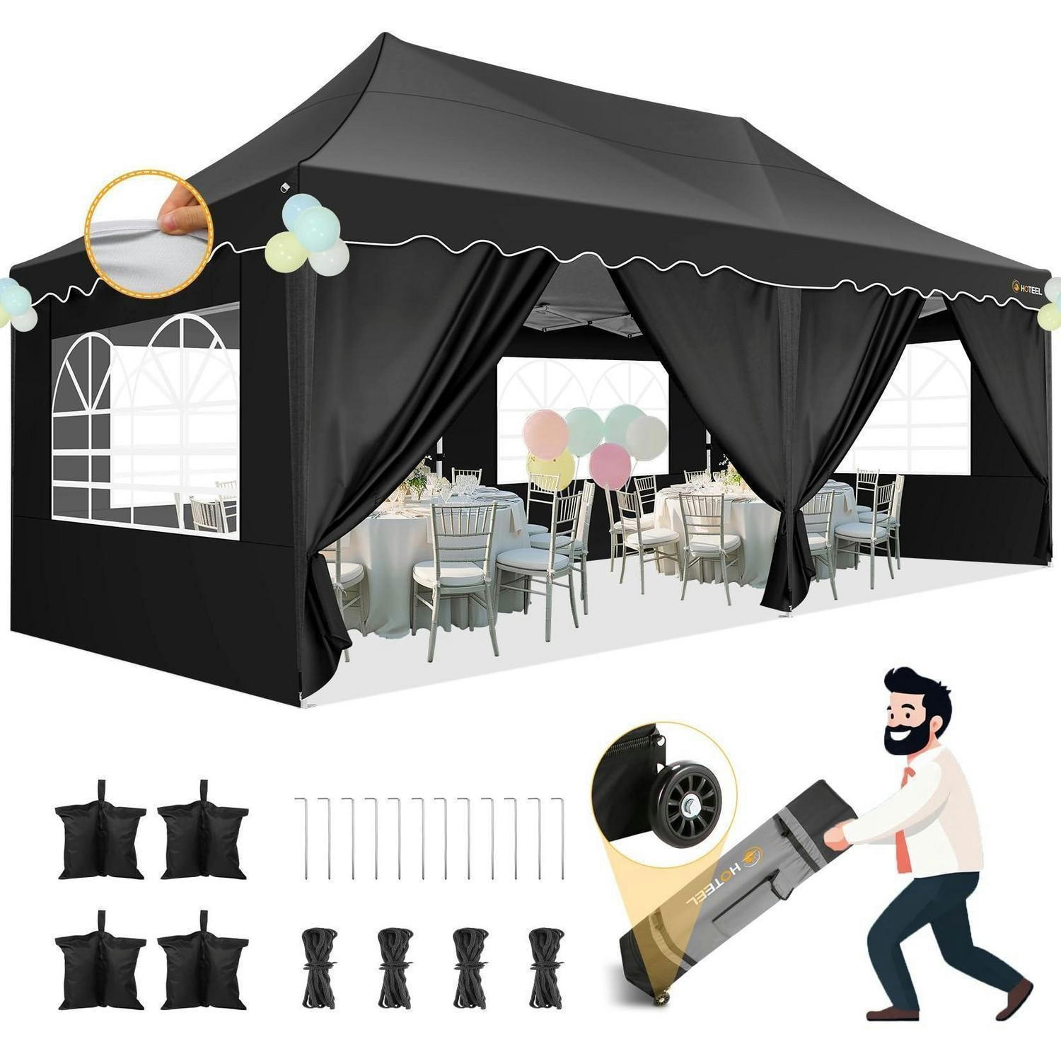 FALTPAVILLON 3x6m Schwarz mit 6 Seitenwänden und UV-Schutz 50+ - Schwarz, Textil (299/320/599cm)