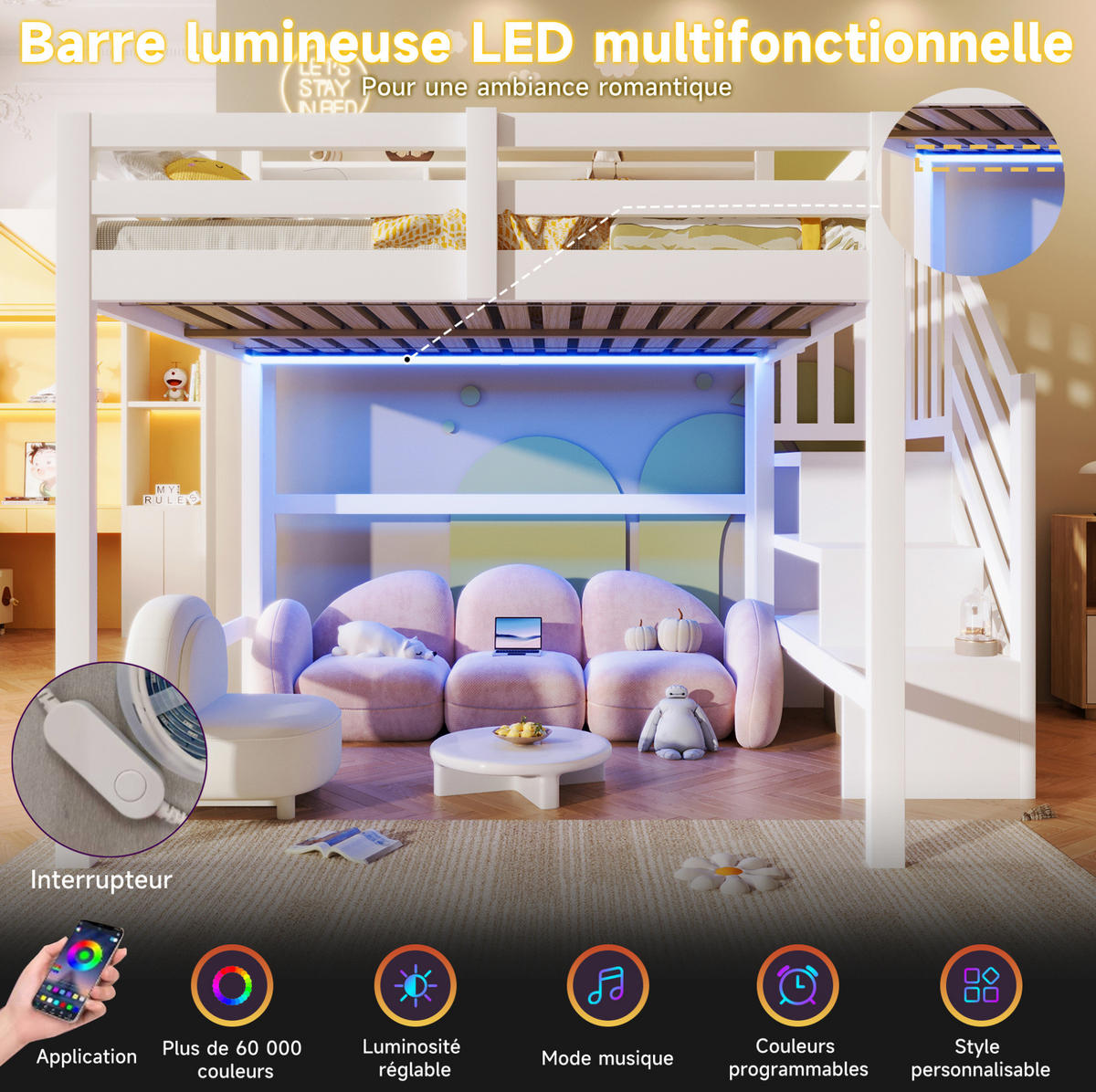 HOCHBETT 140/200 cm aus Kiefernholz mit LED-Leuchten, Weiß - Weiß, Holz (140/200cm) - OKMYHOME