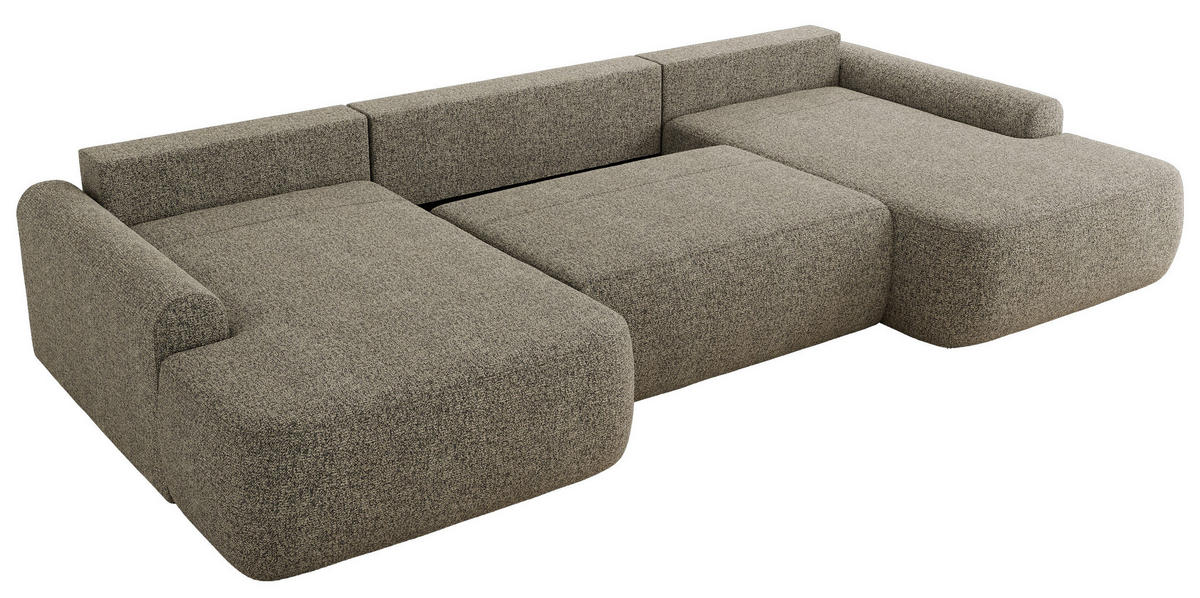 WOHNLANDSCHAFT CUBO U Grau Struktur - Schwarz/Grau, Kunststoff/Textil (370/100/187cm) - MKS