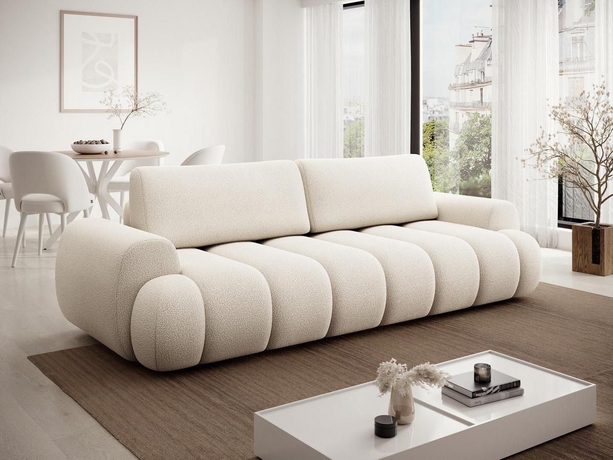 SOFA 260 cm mit Schlaffunktion Puro, Bettkasten, Modern Design, Creme - Creme, Holz (263/81/110cm) - Emporius