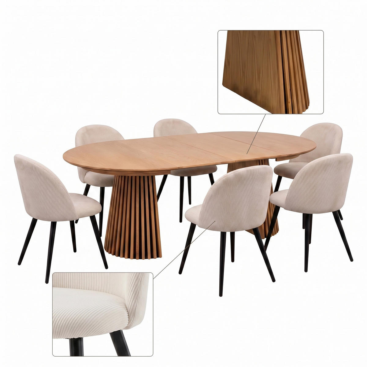 MATGRUPP Tokyo för 6 personer 120 x 120 x 75 cm – natur - Vit/Naturfärgad, Trä/Träbaserade material (120/75/120cm) - ebuy24