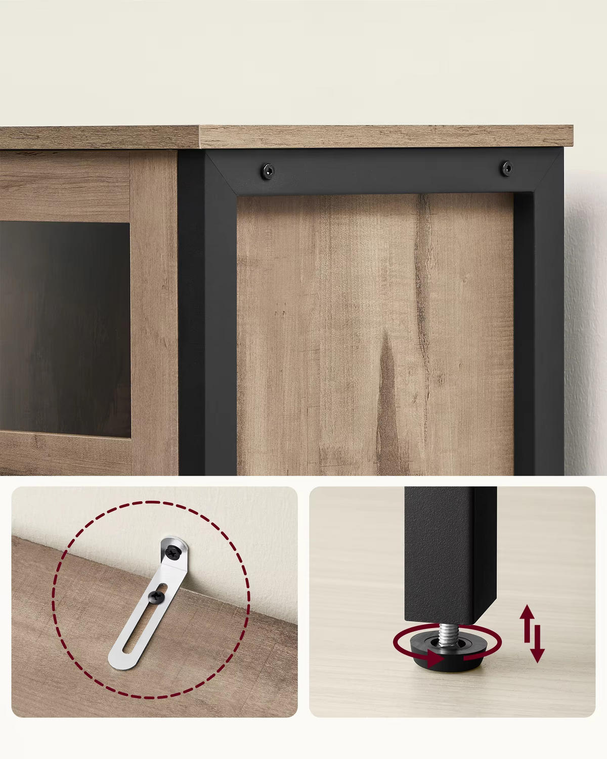 SIDEBOARD 100/75/35 cm Glastüren Stahlrahmen - Braun, Holz (100/75/35cm) - Kaket