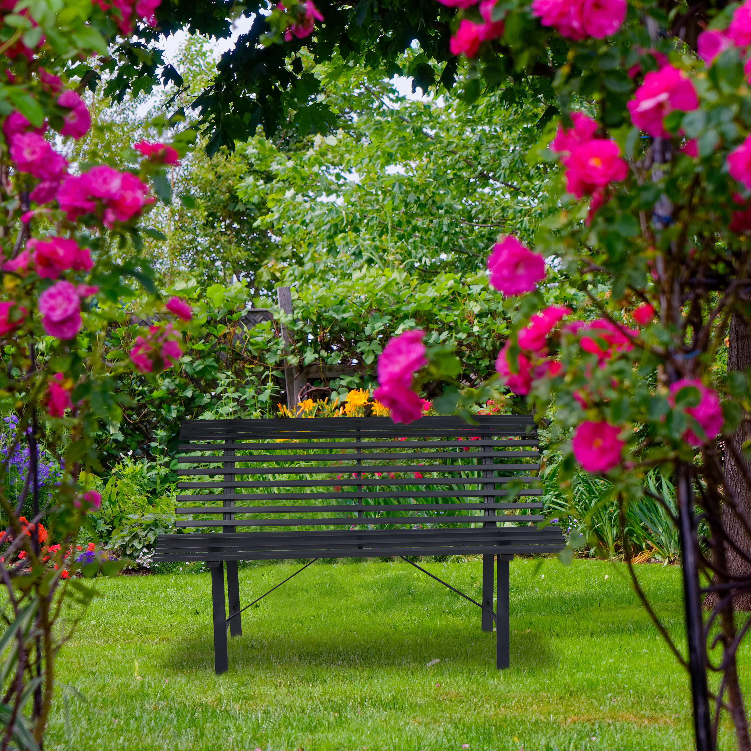 GARTENBANK - Anthrazit, Metall (130/79/75cm) - Relaxdays