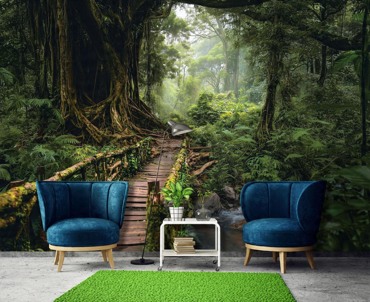 FOTOTAPETE Wald 3D Effekt Natur Wohnzimmer 400x280 - Multicolor, Papier (400/280cm) - Wallarena