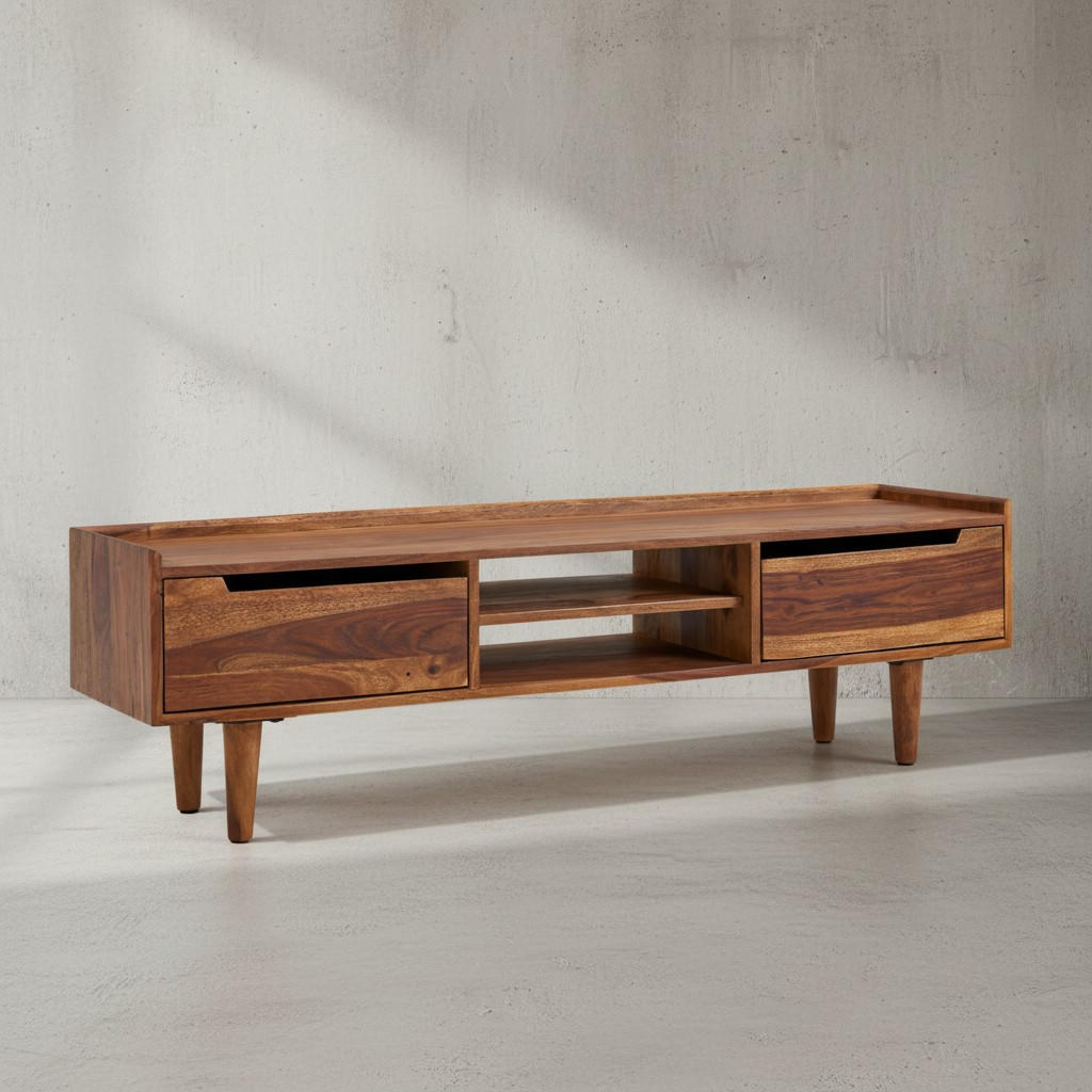 LOWBOARD Massivholz Landhausstil für 60-Zoll Fernseher mit Stauraum und Schutzlackversiegelung - Braun, Holz (145/43/35cm) - KADIMA DESIGN