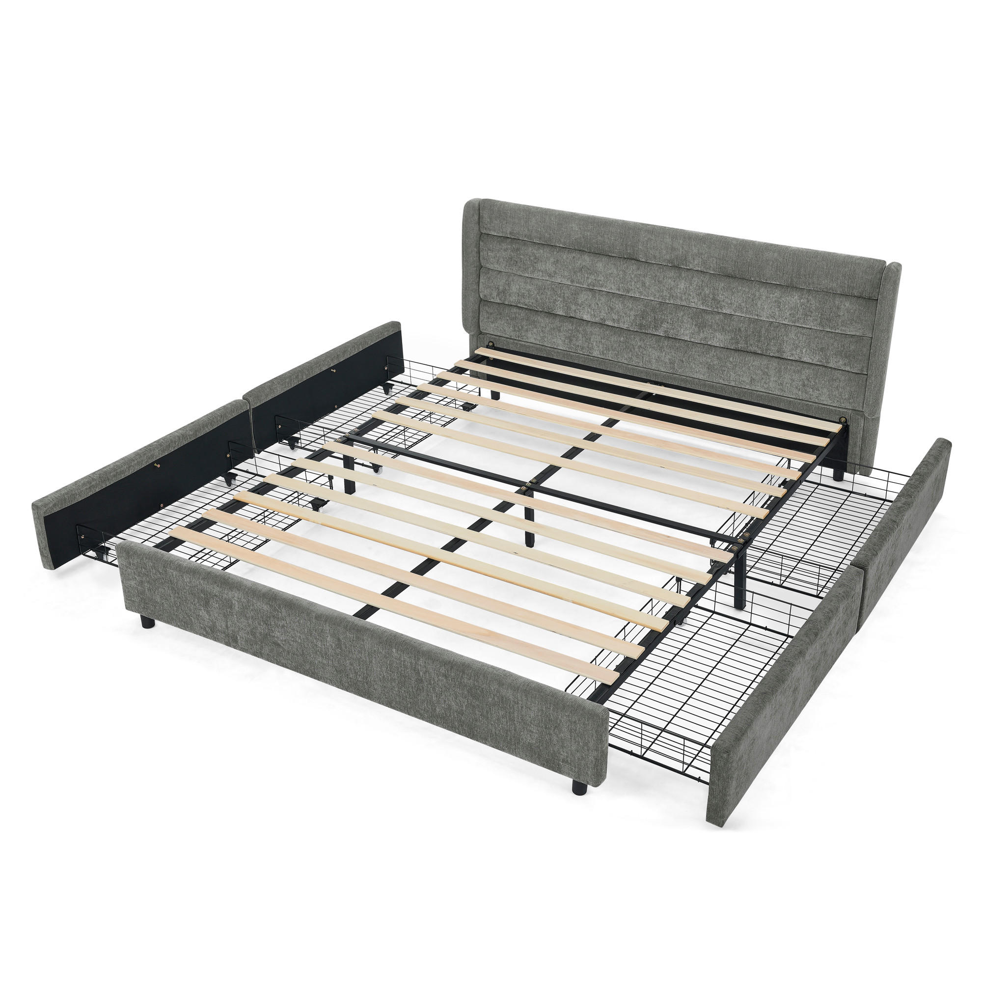 POLSTERBETT 160x200 cm Chenille Schubladen grau - Dunkelgrau, Kunststoff (160/200cm) - LEBENLANG