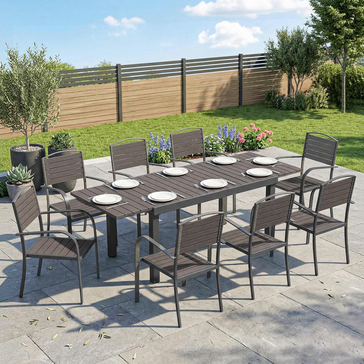 GARTENTISCHGRUPPE DE-18128 ausziehbar 150-225 cm, 8 Aluminium-Stühle Grau - Grau, Metall - ComfortXL