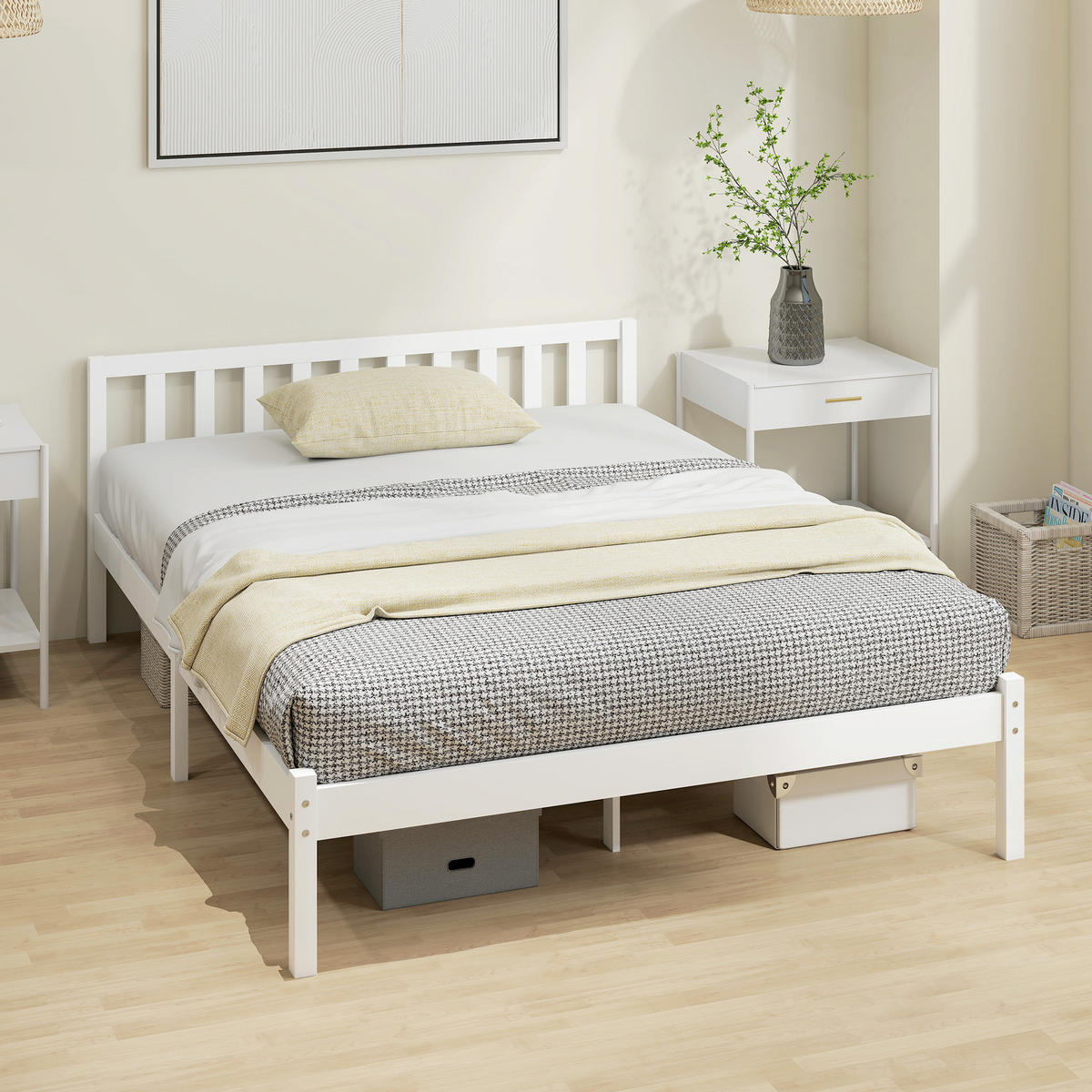 BETT 140x190 cm DE-14673 massives Kiefernholz mit Lattenrost Natur - Weiß, Holzwerkstoff (140/190cm) - ComfortXL
