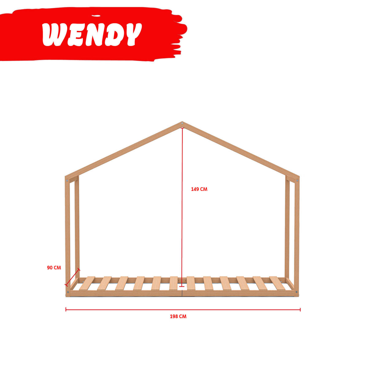 HAUSBETT WENDY mit Lattenrost / Kinderbett 90x190 - Naturholz - Weiß, Holz (90/190cm) - Weber Industries