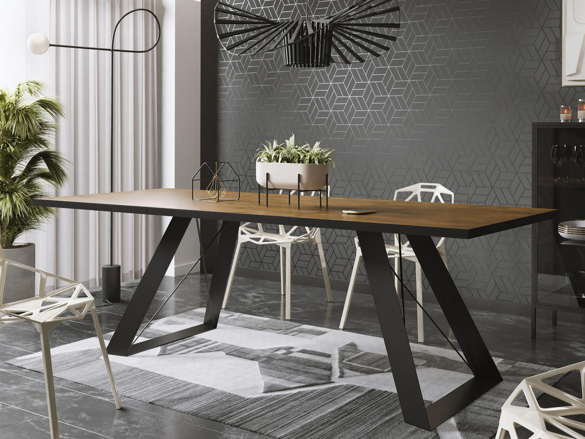 ESSTISCH Colter rechteckig ausziehbar, Lefkas Eiche 160-260/90/76 cm - Alteiche/Schwarz, Holzwerkstoff/Metall (160/90/76cm) - WFL GROUP