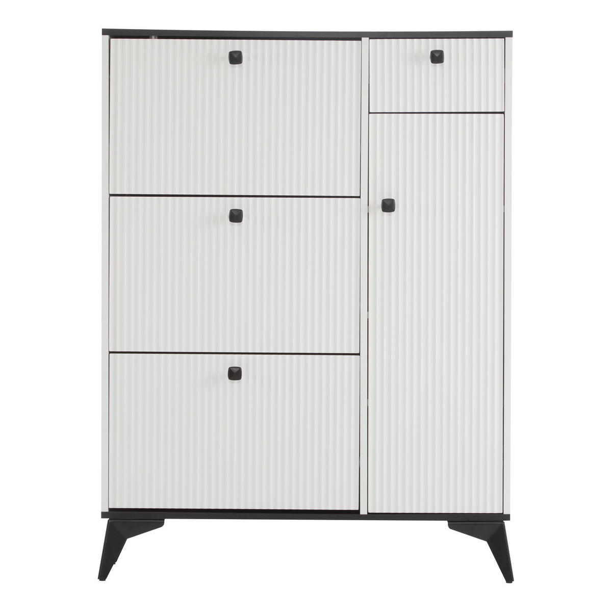 SCHUHSCHRANK 3 Klappen 1 Tür Weiß 90x25x121cm - Multicolor, Holzwerkstoff (30/121/90cm) - FLIEKS