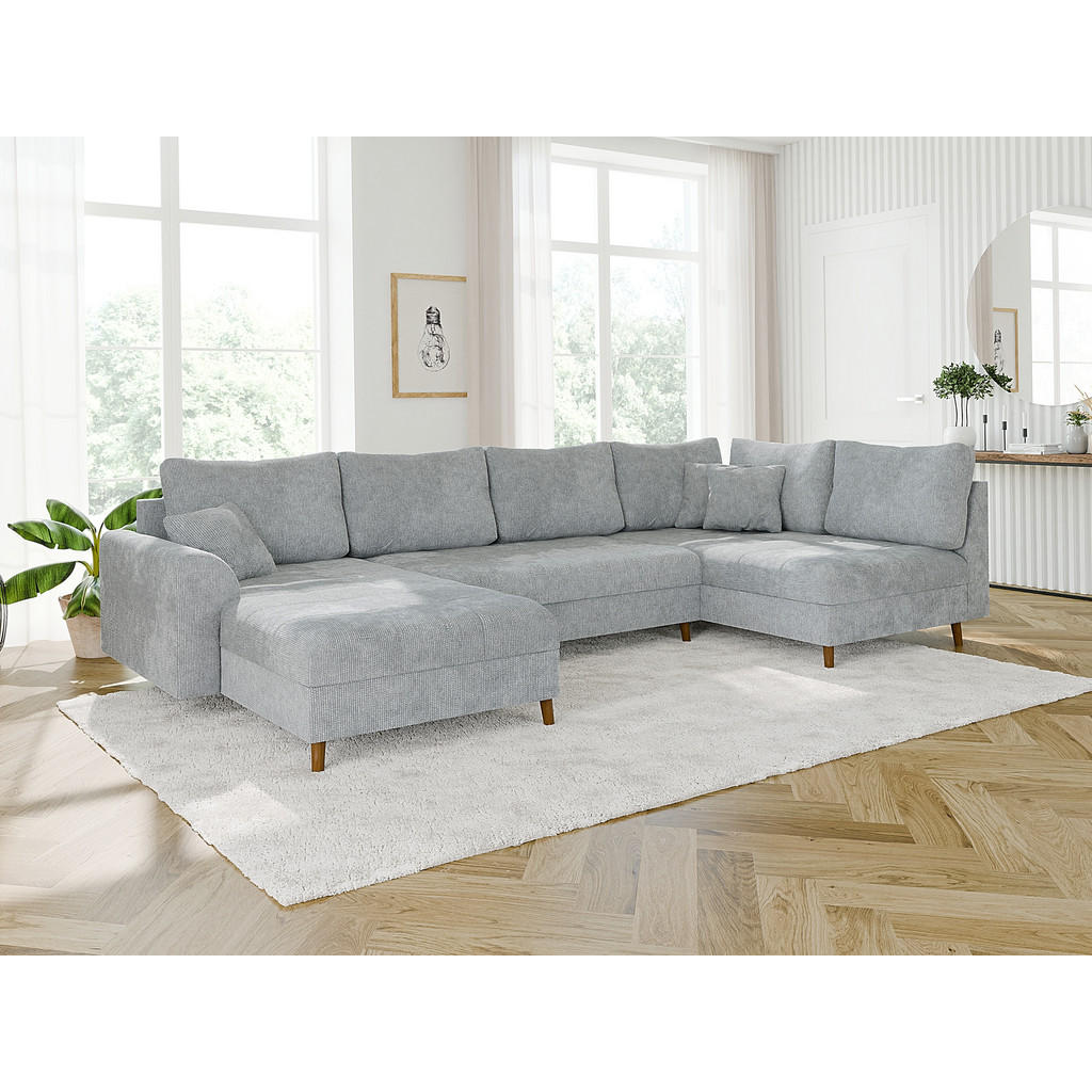 Thumbnail - S-Style Möbel Wohnlandschaft, Hellgrau, Textil, Echtholz, Teilmassiv,Buche, Birke, 6-Sitzer, Füllung: Polyetherschaumker...