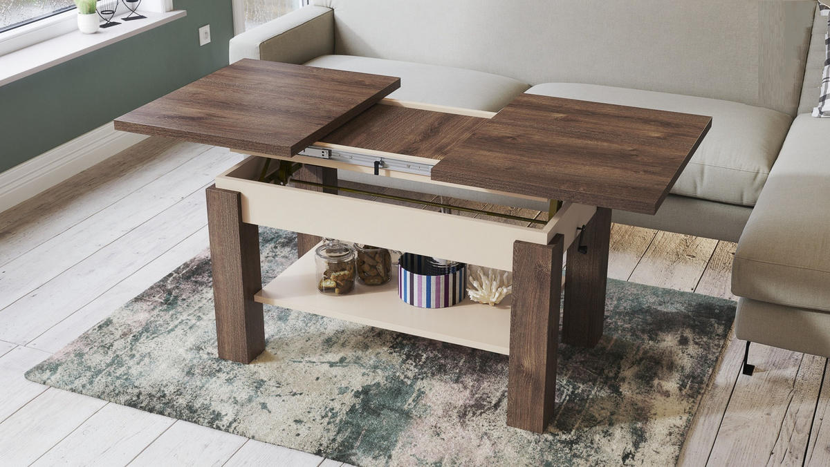 COUCHTISCH rechteckig Eiche dunkel - Beige ausziehbar höhenverstellbar - Beige/Braun, Holzwerkstoff (68/110/59cm) - designimpex