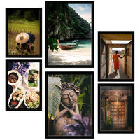 POSTER Set Mit 6 Herbst In Thailand Reisfelder Buddhismus & Kultur A3 & A4 Schwarzer Rahmen - Schwarz, Papier (29/3cm) - Nacnic