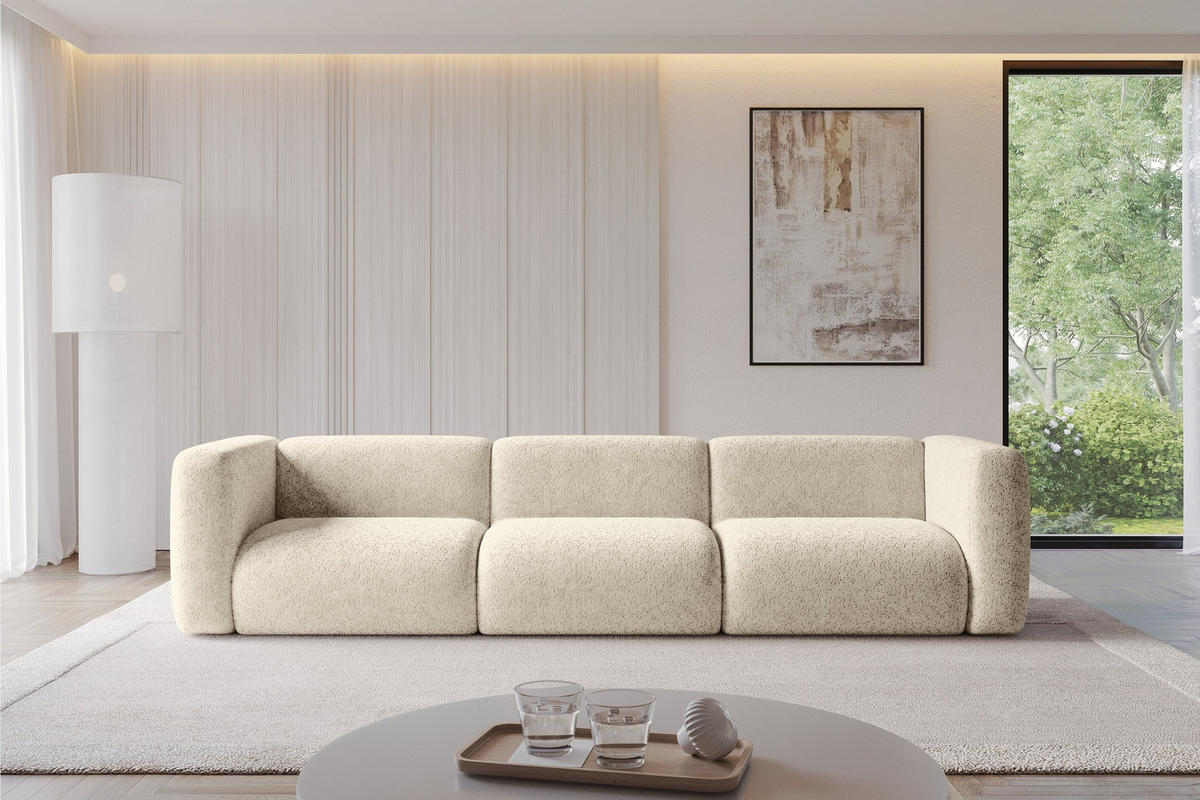 MODULÁRNÍ pohovka MIRA-S2, 3místná, 319 × 89 × 70 cm, krémová, velur - černá/krémová, kompozitní dřevo/textil (319/70/89cm) - ALTDECOR