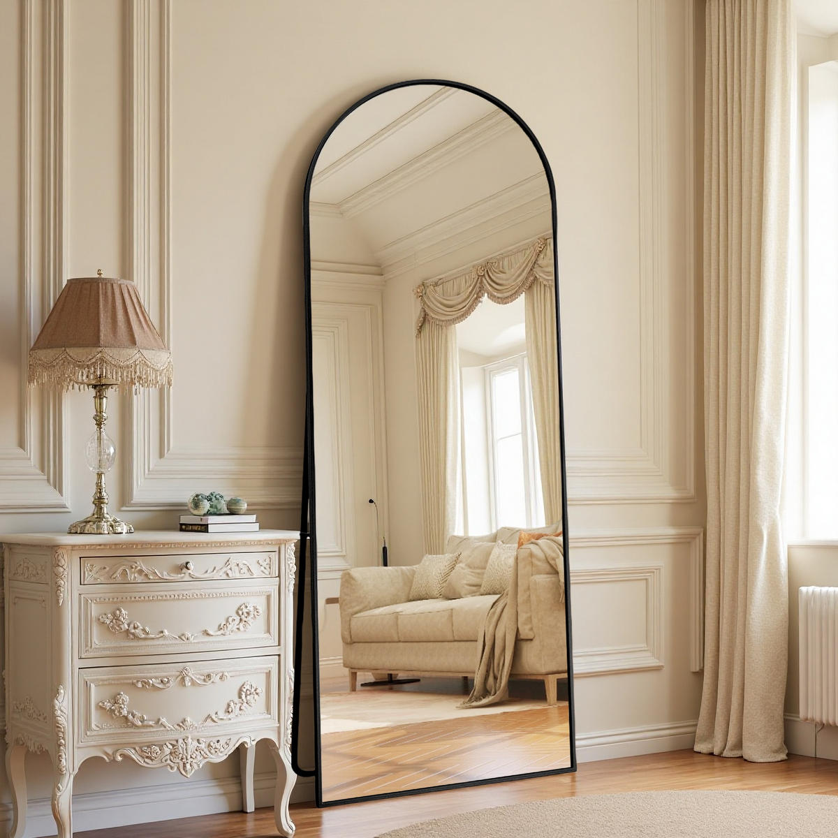 STEHSPIEGEL 63x173cm Schwarz Aluminiumrahmen Bogenform Freistehend - Schwarz, Glas (2/173/63cm) - SHOPENTRA