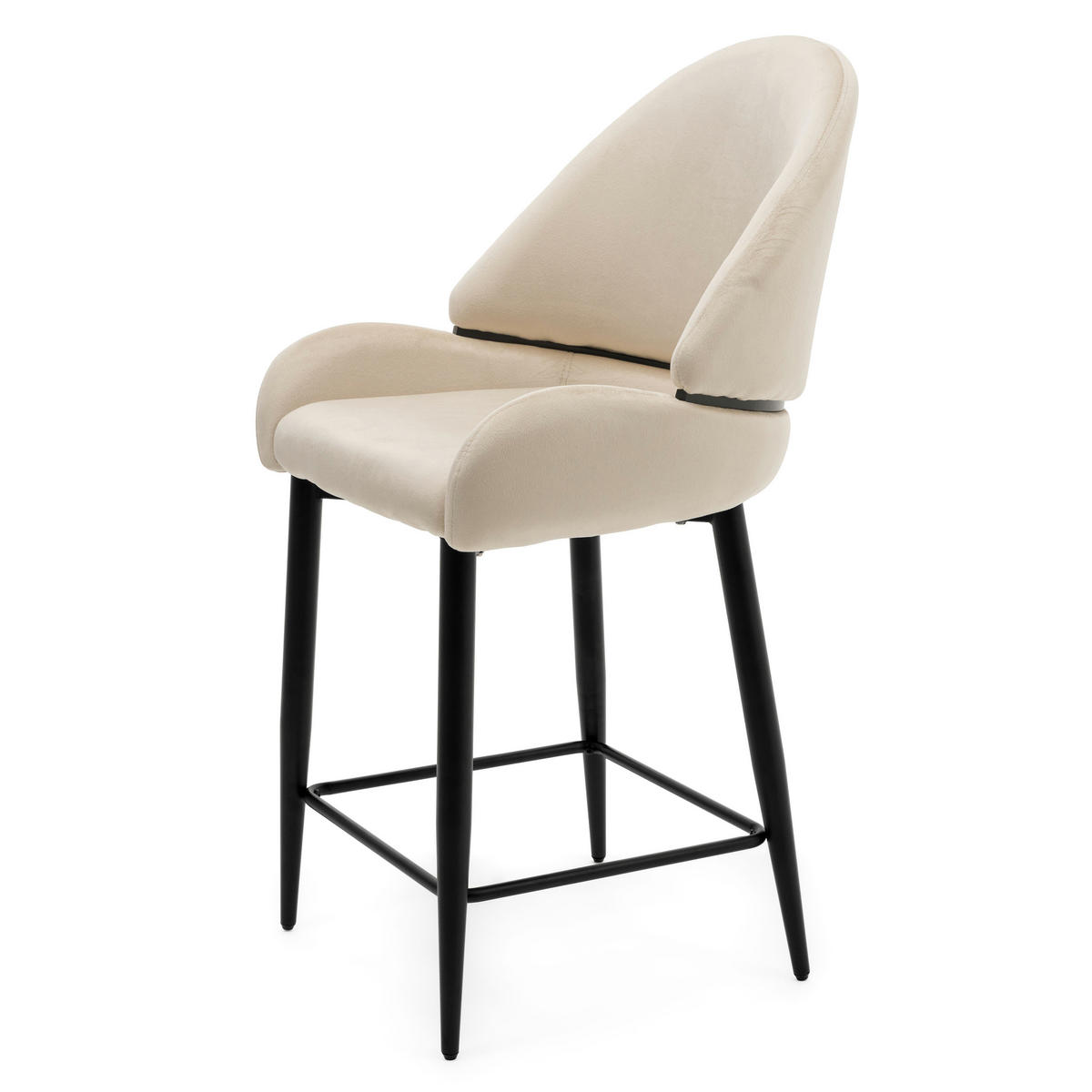 BARHOCKER BERGAMO gepolsterter mit Steppung - beige - Samt Velour - Beige/Schwarz, Textil/Metall (56/106/61cm) - NEW HOME