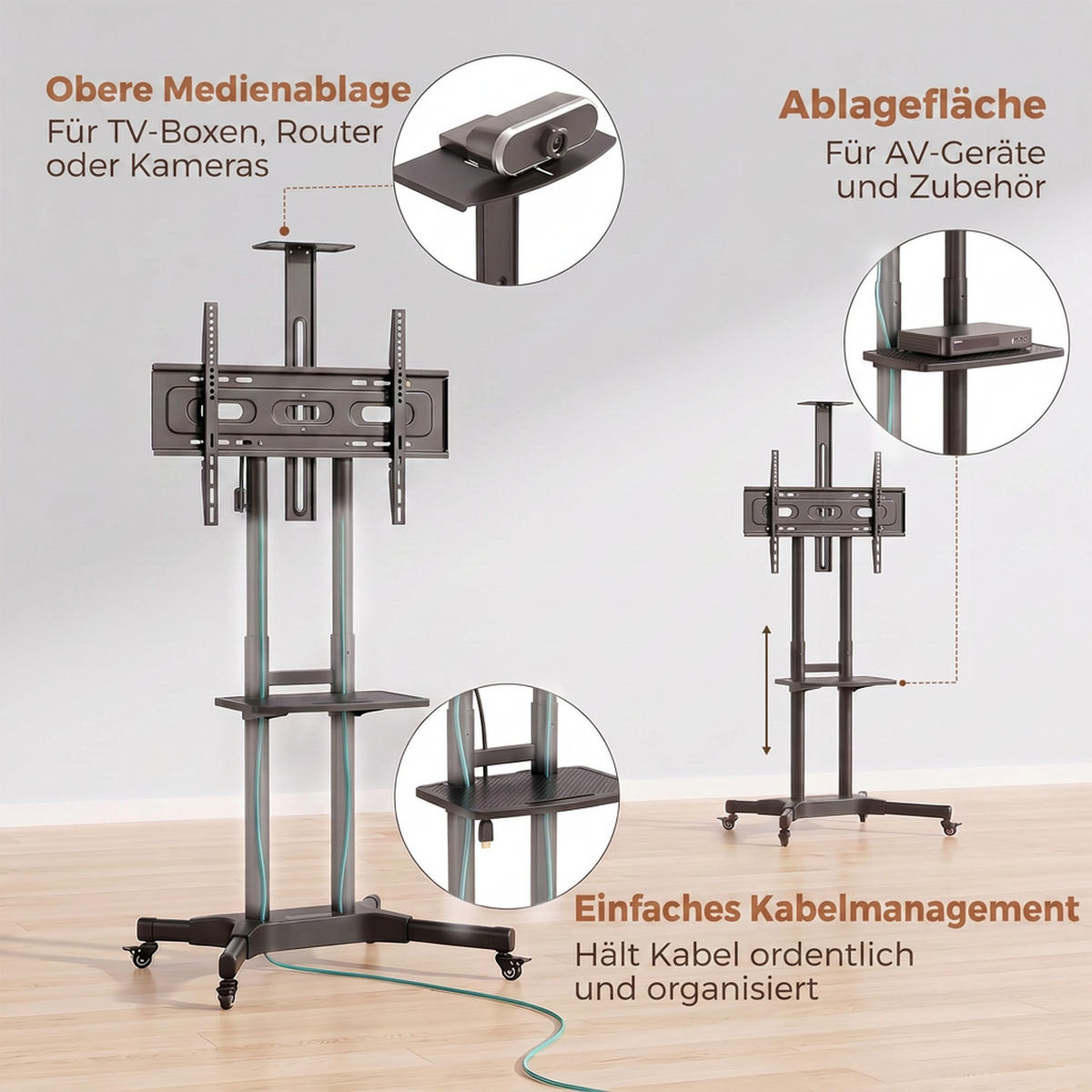 MOBILER-TV-STÄNDER Metall Schwarz - Schwarz, Metall (64.8/189/85.3cm) - HOMCOM
