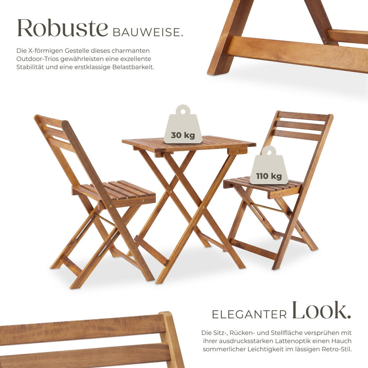 BISTROSET Sóller, massives Akazienholz, braun - Braun, Naturmaterialien/Holz - tectake