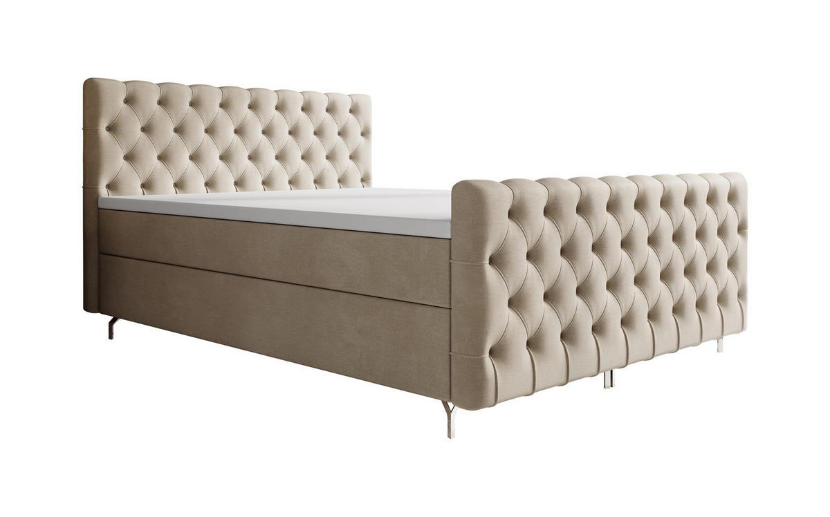 BOXBETT CHESTER PLUS 200x200, mit Matratze H3 und Topper, Monolith 02 - Creme, Holz/Textil (200/200cm) - Bedante