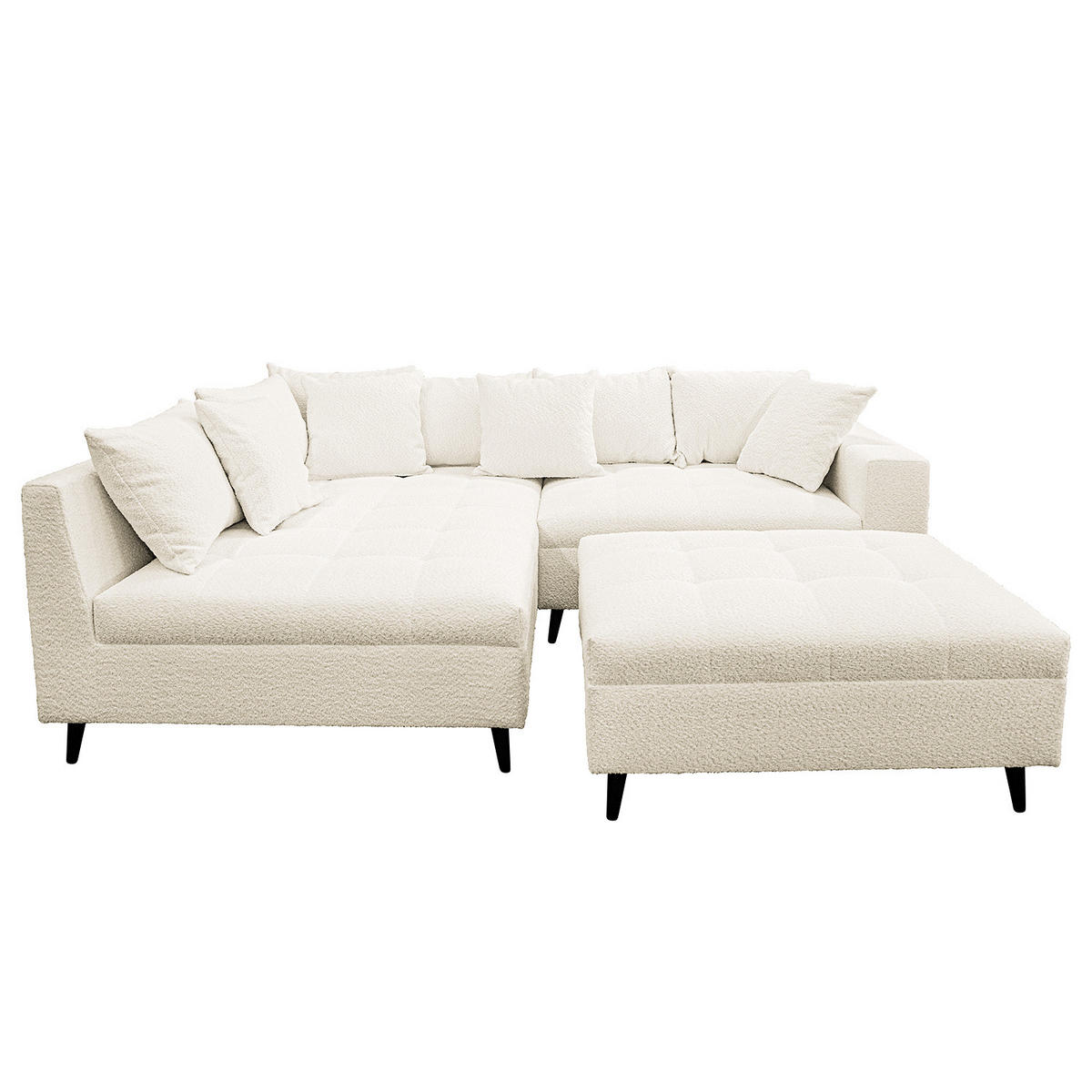 ECKSOFA mit Ottomane und Hocker - Schwarz/Weiß, Birkenholz/Textil (247/174cm) - home24