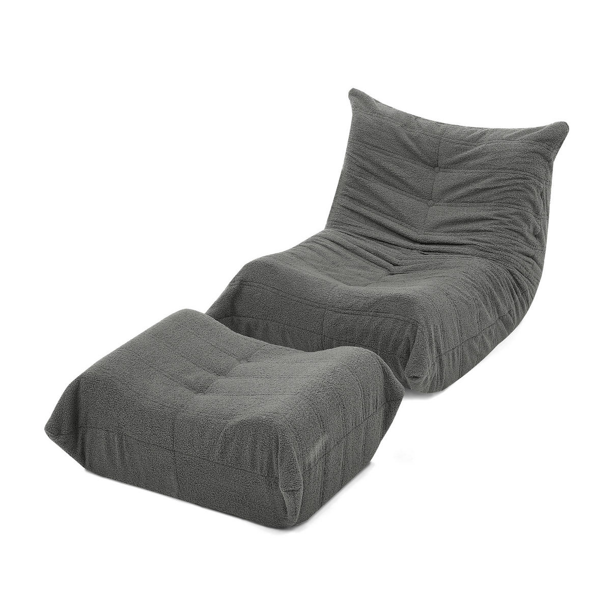 SCHLAFSESSEL mit Fußhocker Teddyfell Grau 2er-Set - Grau, Kunststoff (90/70/100cm) - Beauniv