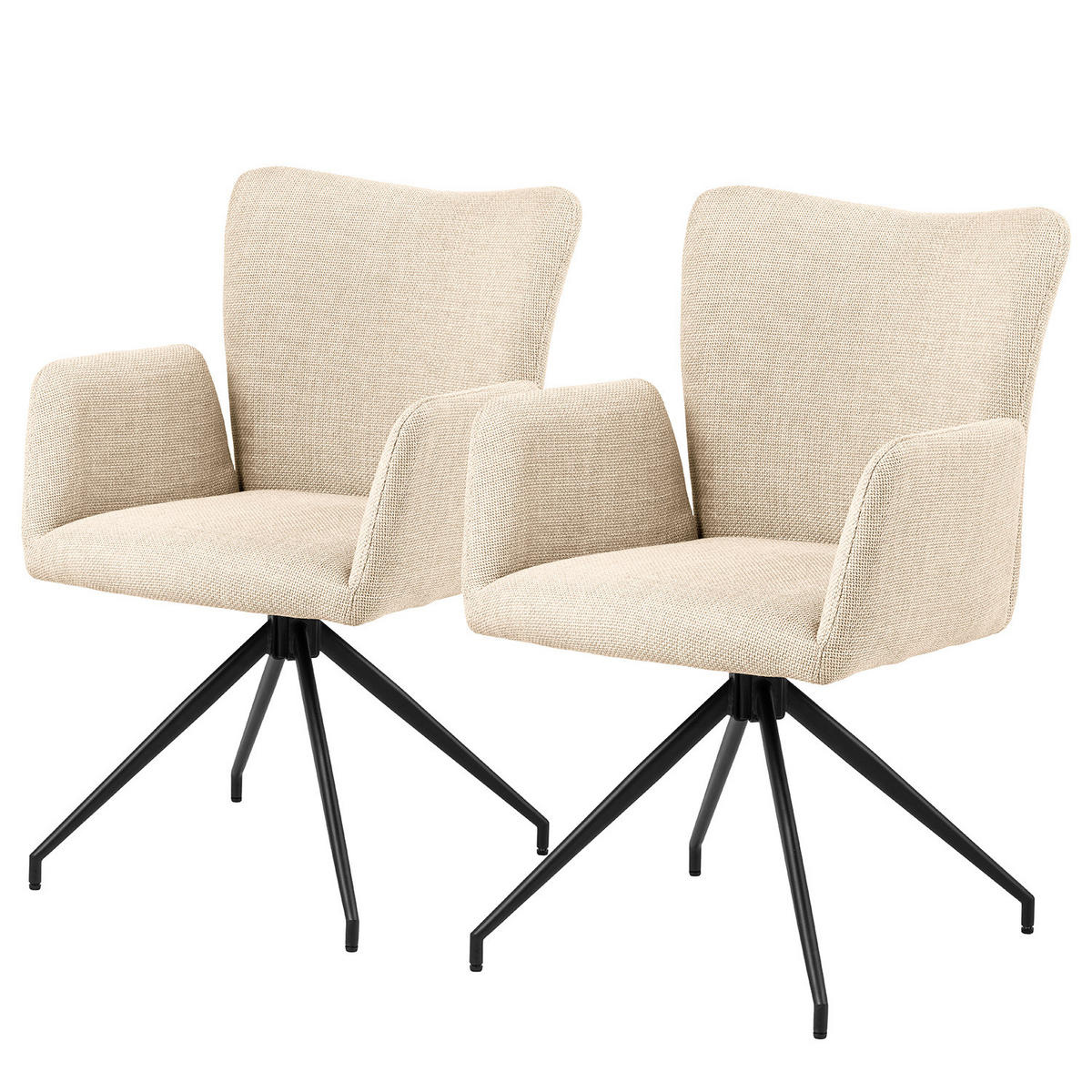 DREHBARER ARMLEHNENSTUHL - 2er-Set - Strukturstoff - Beige, Textil/Metall (58/86/62cm) - home24