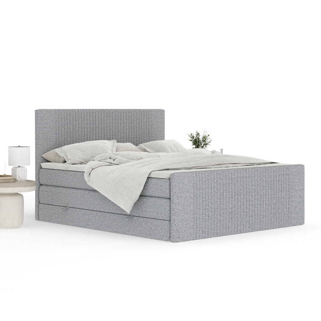 Thumbnail - Maison de Reve Boxspringbett, Grau, Textil, Buche, Kiefer, H3 + H4, 7-Zonen, Höhe ca. 40 cm, 160x200 cm, Handmade in Eur...