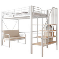 HOCHBETT 90/200 cm aus Metall und MDF mit abnehmbarem Polstersofa und Stauraumtreppe Weiß - Weiß, Metall (90/200cm) - Modenvie