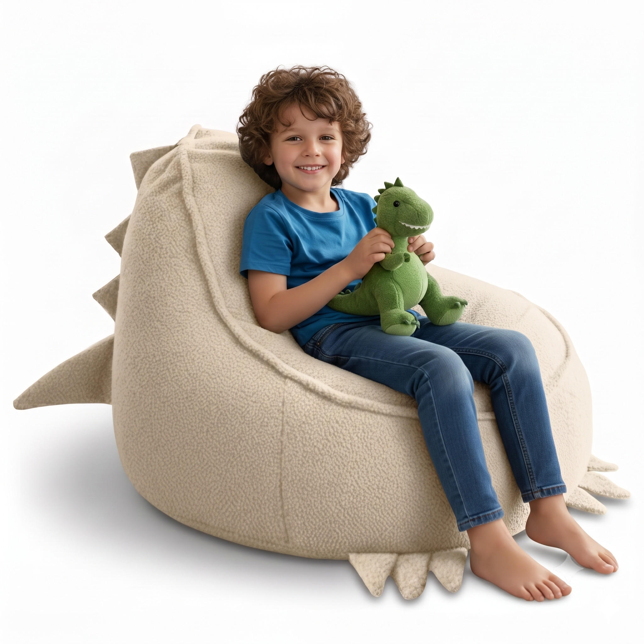 SITZSACK FÜR KINDER Dino 75/75/55 cm, weicher Bouclé 315 g/m², abnehmbarer Bezug, Toasted Almond - Beige, Textil (75/55/75cm) - Dreamroots