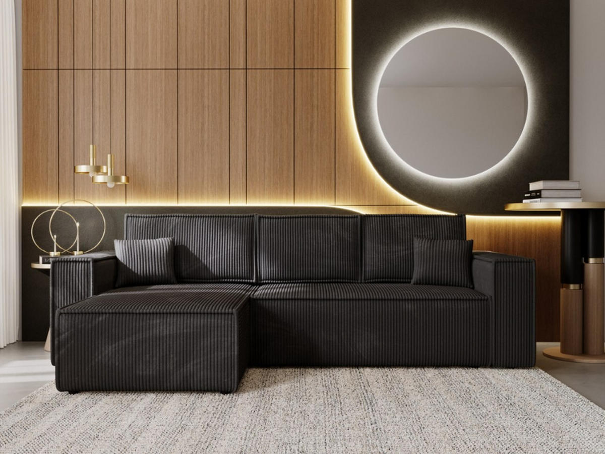 ECKSOFA Prato Schwarz Links - Schwarz, Holz/Kunststoff (170/280cm) - Graingold