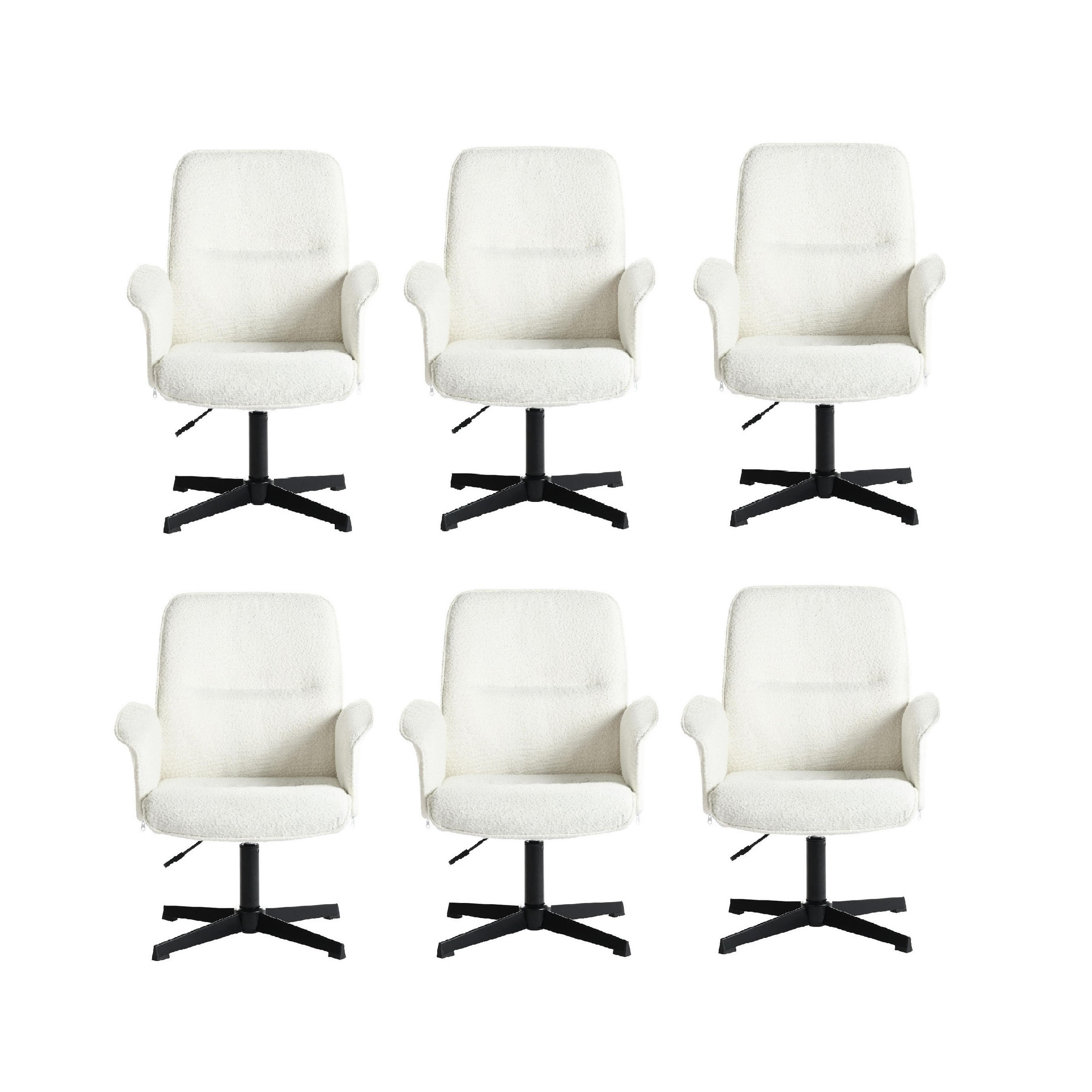 DREHSTUHL 6er Set in Eisen Bouclé - Weiß, Metall (63/94/66cm) - Meubles Cosy